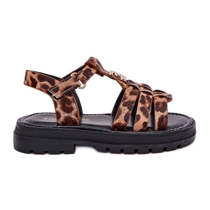 Girls' sandals with a decorative leopard detail brown Girls' sandals with a decorative leopard detail brown