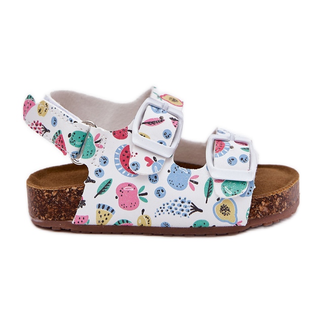 Children's sandals on a cork sole with clamps white fruit