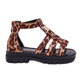 Girls' Gladiator sandals with a golden detail leopard brown