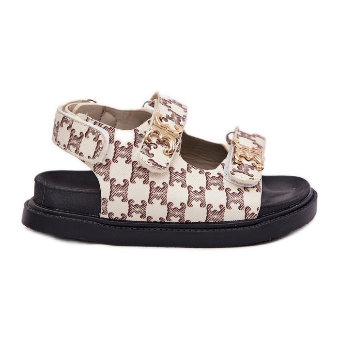 Children's Velcro sandals with golden details beige