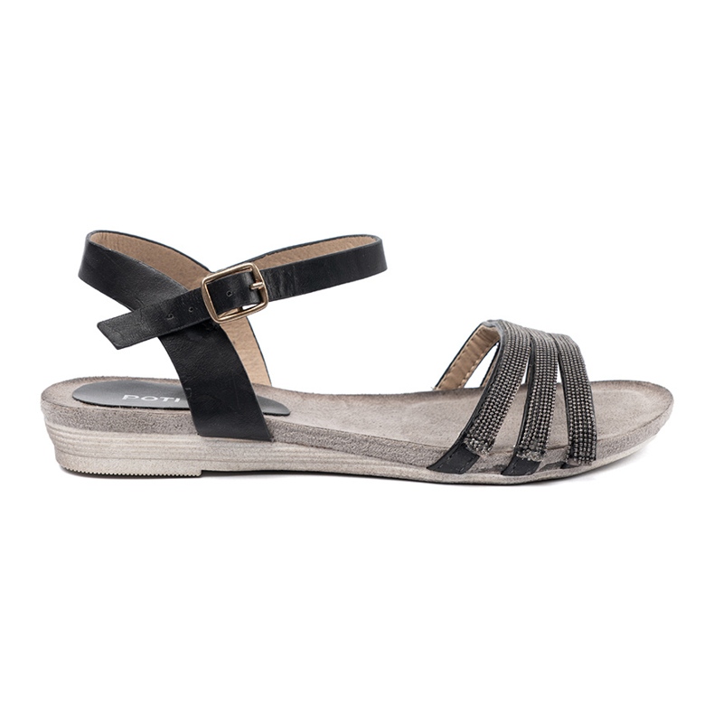 Shelvt Black comfortable sandals with decorated stripes