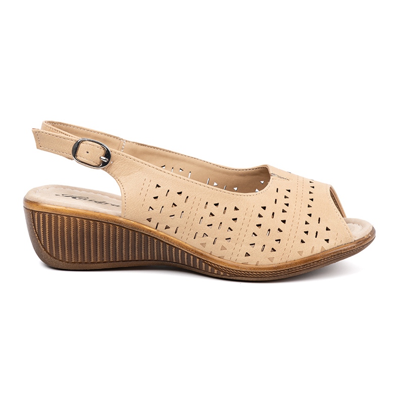 Shelvt Beige openwork wedge sandals