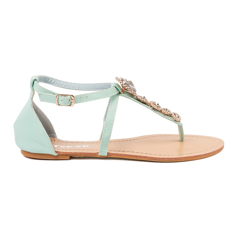 Green sandals decorated with zircons
