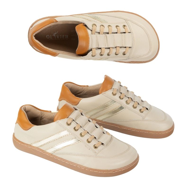 Sneakers Barefoot Women's Kaia Olivier - light beige leather shoes