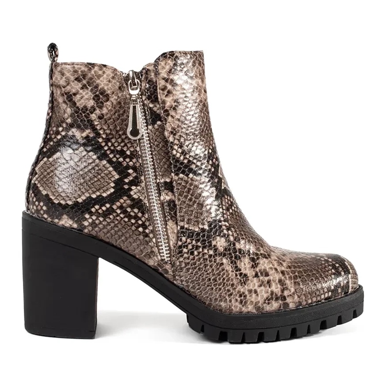 High heels with a snake pattern brown