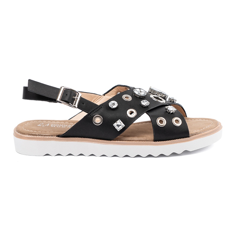 Shelvt Black sandals with decorative studs