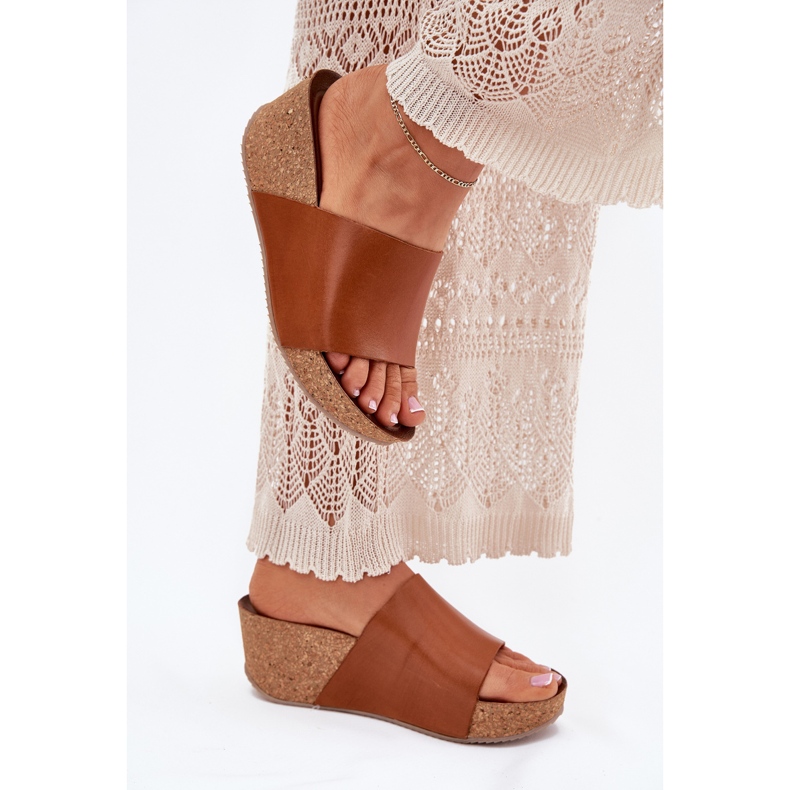 Zazoo 40291 Leather women's slippers on the cork brown wedges Zazoo 40291 Leather women's slippers on the cork brown wedges