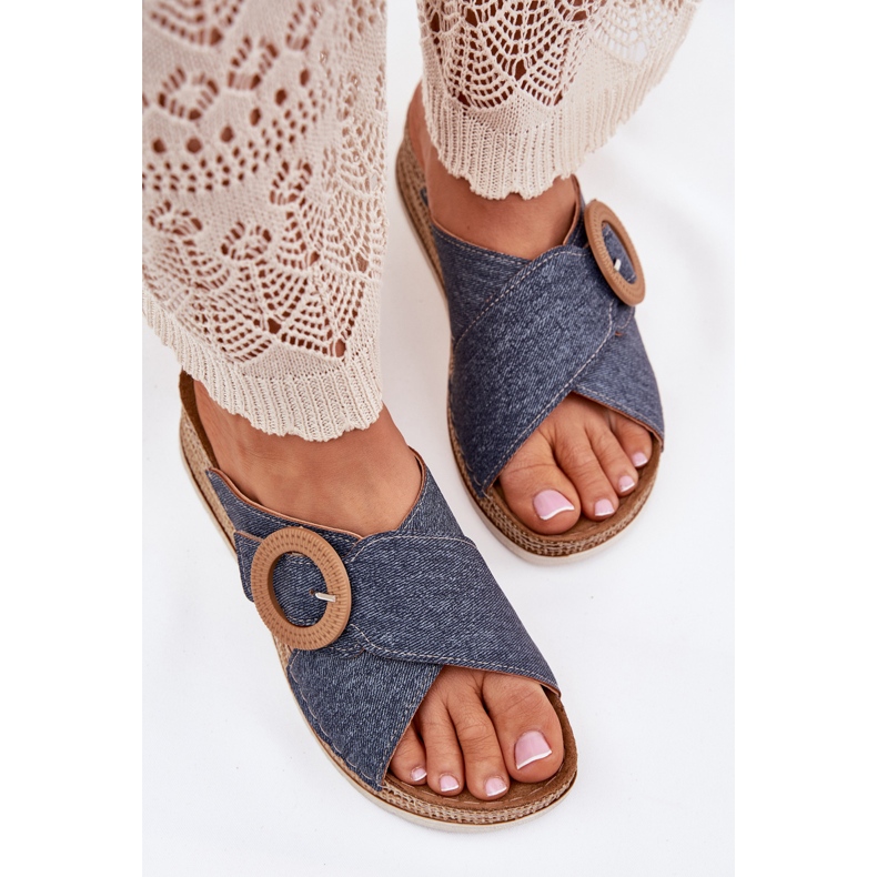 Women's wedges with a decorative inblu rv000012 blue buckle blue