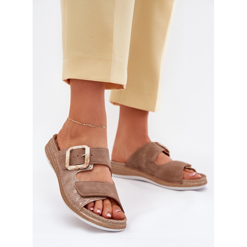 Women's flip flops with a buckle and Velcro inblu MK000013 brown