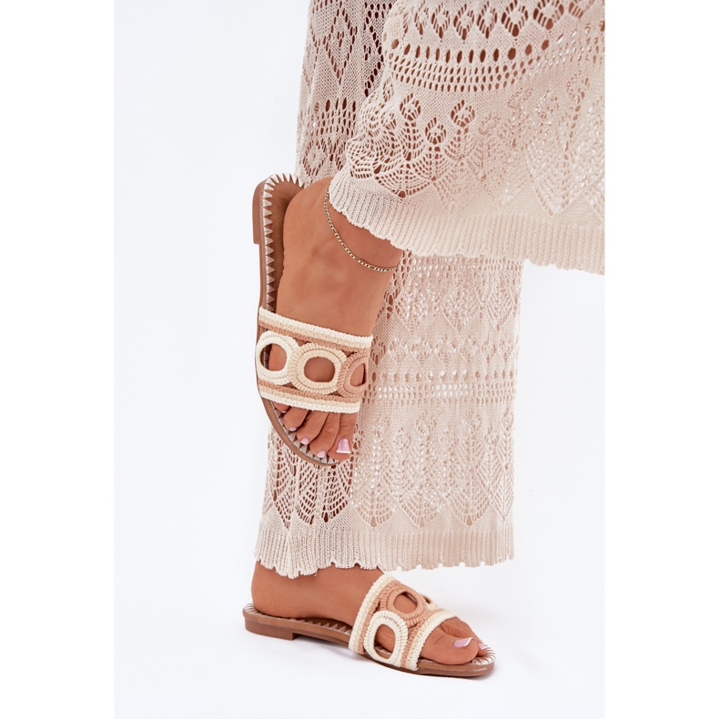 Crochet women's flat heels beige
