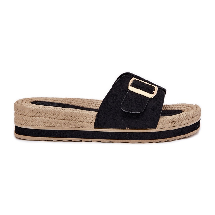 Women's flip flops on the platform with a golden clamp black