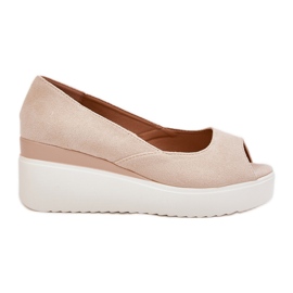 Women's sandals for an wedge with eco suede light beige
