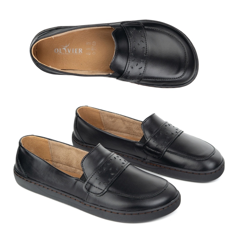 Olivier Barefoot Inga women's loafers with a wide front Polish black