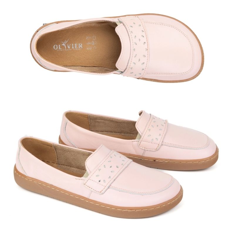 Olivier Women's Barefoot Inga loafers with a wide front Polish pink