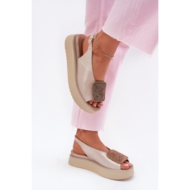 Zazoo 1786 Women's leather sandals on the platform with pearly beige decoration