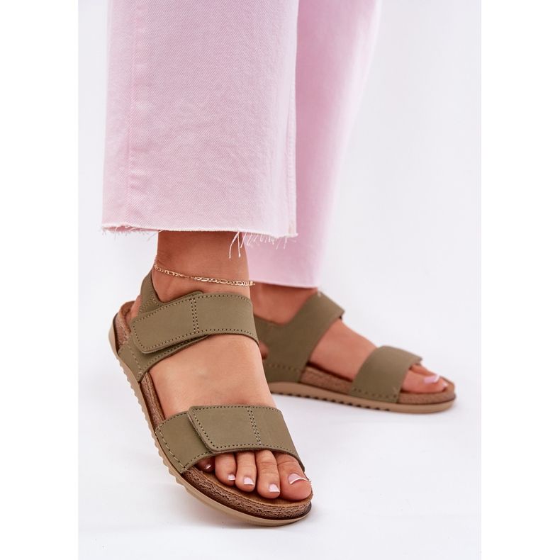 Women's leather sandals inblu AA0001KI green