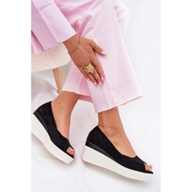 Women's sandals for an wedge with eco suede black Women's sandals for an wedge with eco suede black