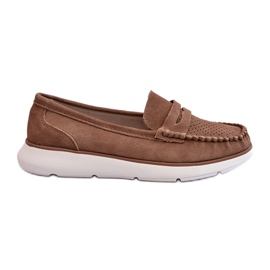 Women's suede loafers on the Sergio Leone SP012 Platform dark beige