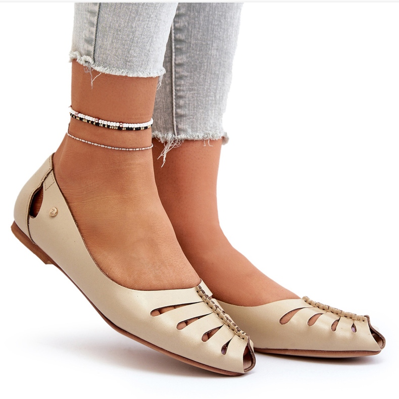 Zazoo 10009 comfortable leather women's ballerinas beige