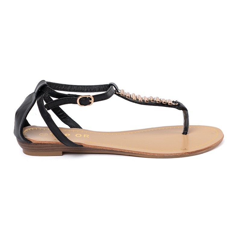 Black women's sandals with golden decorations