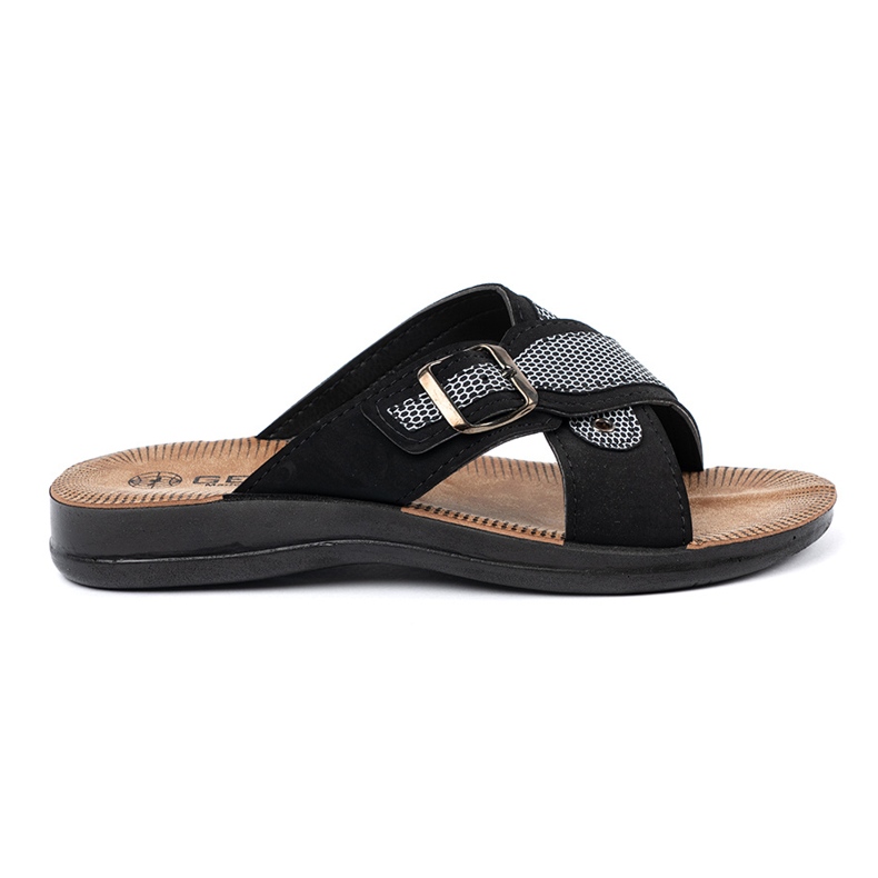 Shelvt Black men's slippers with buckles