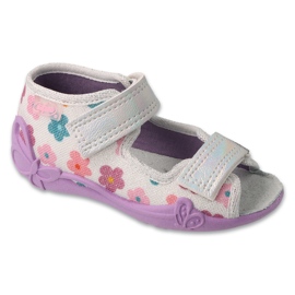 Befado children's slippers 342p068 with colorful flowers grey