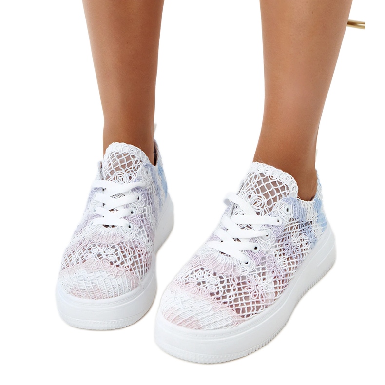 Multicolored openwork sneakers on the platform white