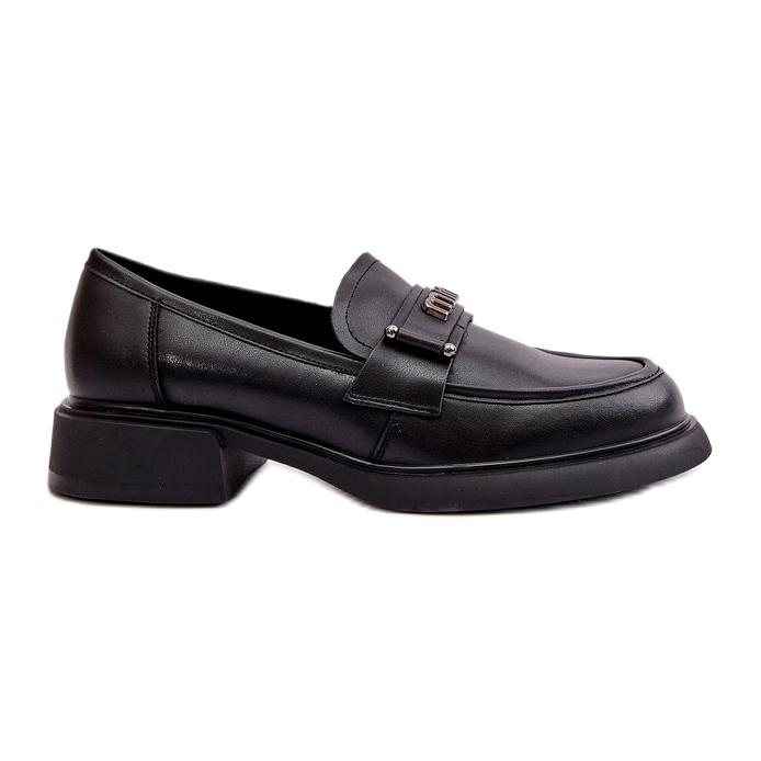 Women's natural leather loafers black Vinceza 91114 with an ornament