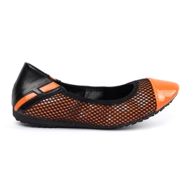Orange ballerinas with black mesh