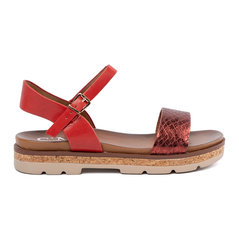Shelvt Red women's sandals with a snake belt