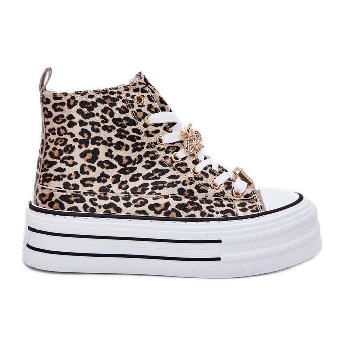 Women's tall sneakers on a massive platform with pins leopard leopard golden