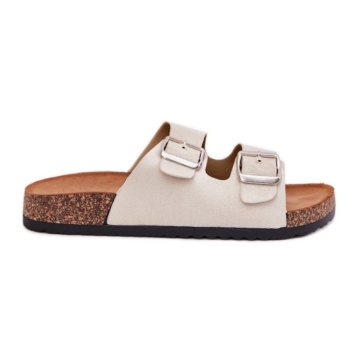 Women's slippers on a cork platform with beige buckles Women's slippers on a cork platform with beige buckles