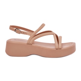 Women's sandals on the platform with beige stripes Women's sandals on the platform with beige stripes