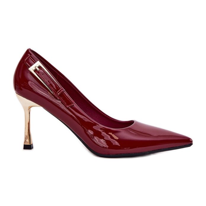 Varnished heels with a golden burgundy clamp red Varnished heels with a golden burgundy clamp red