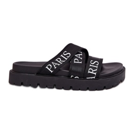 Women's flip flops with Paris material stripes on the platform black