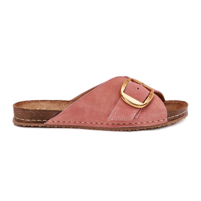Leather flip flops with a golden clamp maciejka 07000-15 pink Leather flip flops with a golden clamp maciejka 07000-15 pink