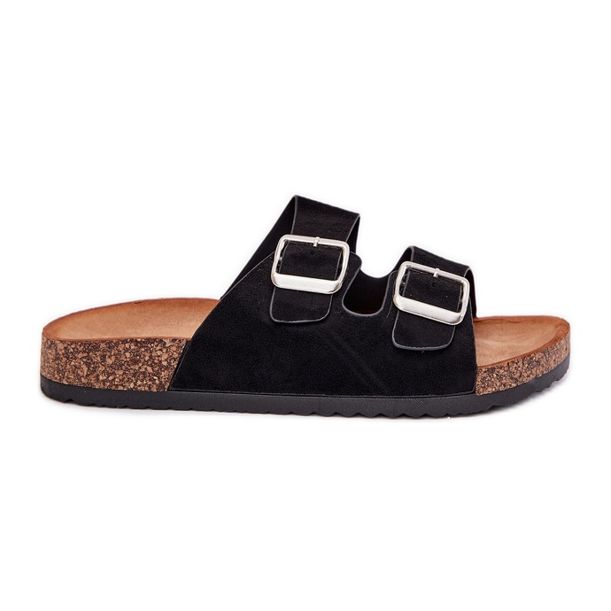 Women's slippers on a cork platform with black clamps Women's slippers on a cork platform with black clamps