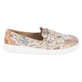 Olivier Women's Barefoot Inga loafers with a wide front Polish beige flowers Olivier Women's Barefoot Inga loafers with a wide front Polish beige flowers