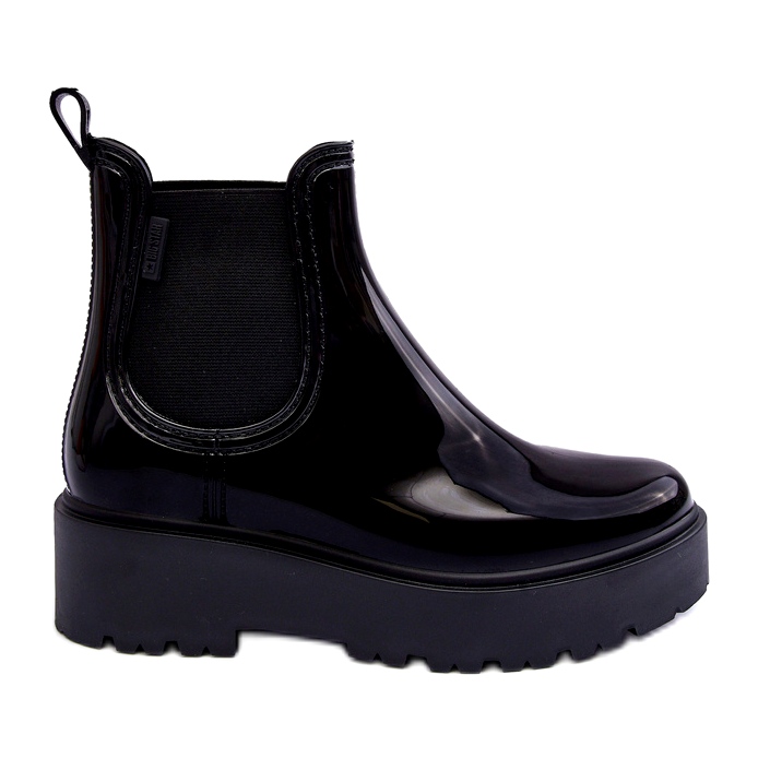 Women's lacquered wellies on the Big Star Mm274395 Black platform