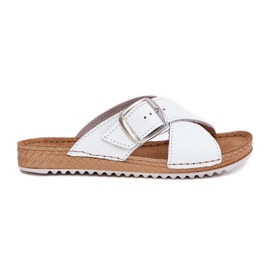 Women's leather slippers with inblu Vo0004GU buckle white