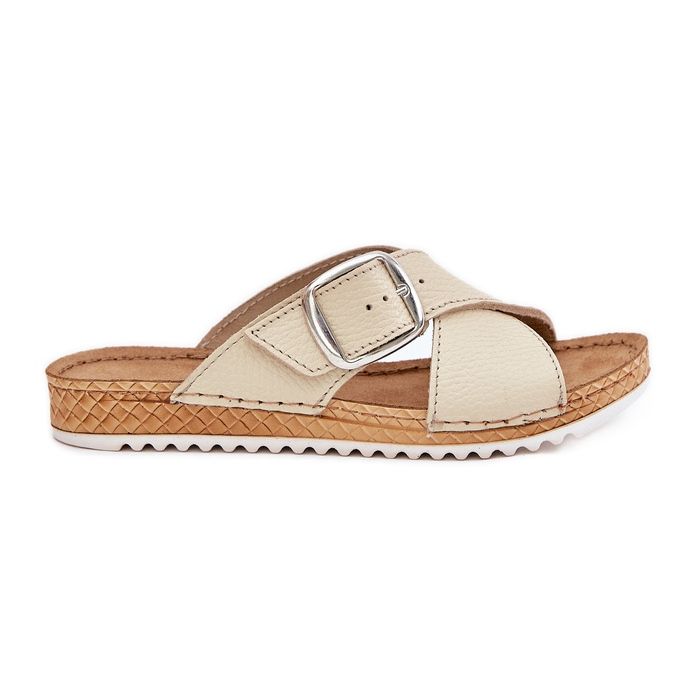 Women's leather flip flops with inblu Vo0004GU buckle beige