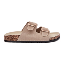 Boto Women's slippers with golden clamps and stitching beige luner