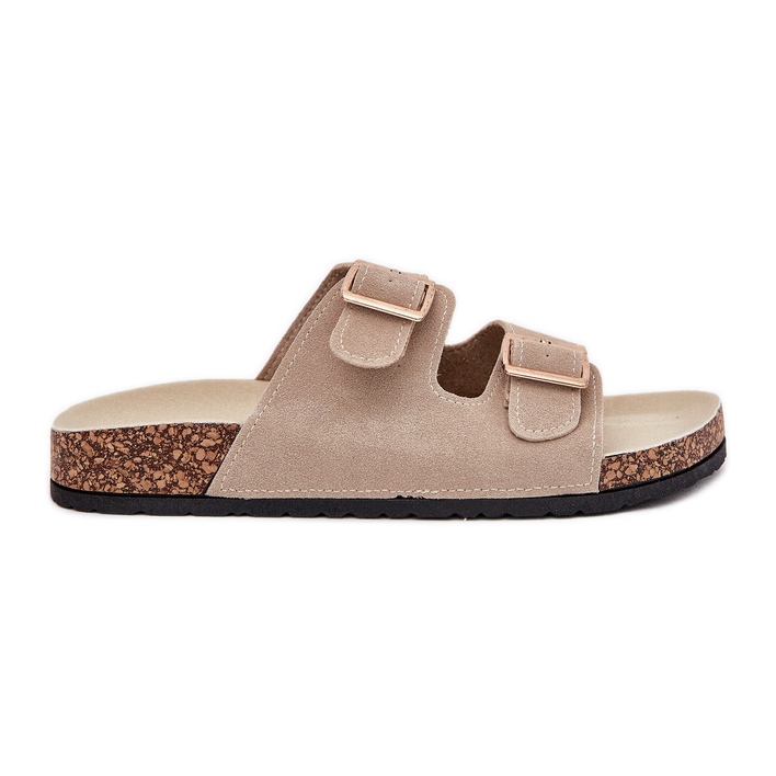 Boto Women's slippers with golden clamps and stitching beige luner