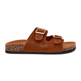 Boto Women's flip flops with golden clamps and camel luner stitching brown Boto Women's flip flops with golden clamps and camel luner stitching brown