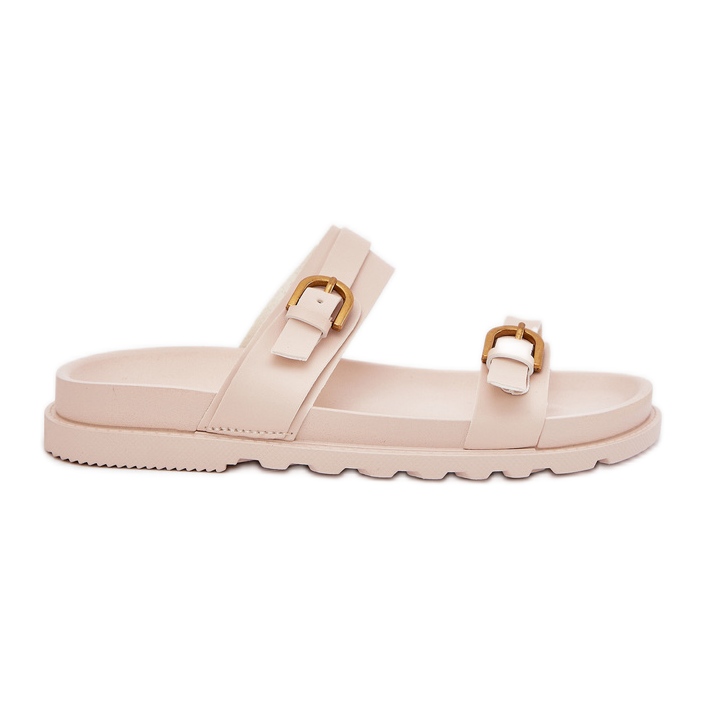 Boto Women's flip flops with stripes and golden clamps light beige Selana
