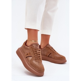 Women's leather sneakers on the Big Star platform by Daniel Lopez SS2D4005 brown