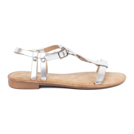 Shelvt Women's silver sandals on a flat sole