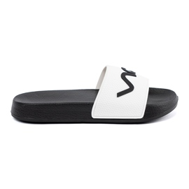 Shelvt White and white flip flops with the inscription