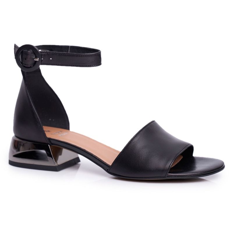 Leather Sandals On Silver Heel Laura Messi 2143 Black