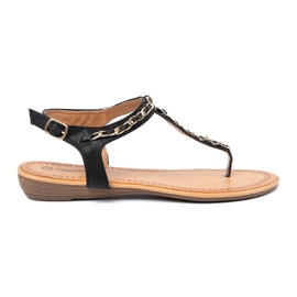 Shelvt Sandals with a decorative chain flat black